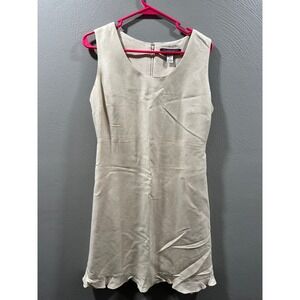 Amanda Smith Womens Linen Blend Ruffle Hem Shift‎ Dress Beige Tan Size 12